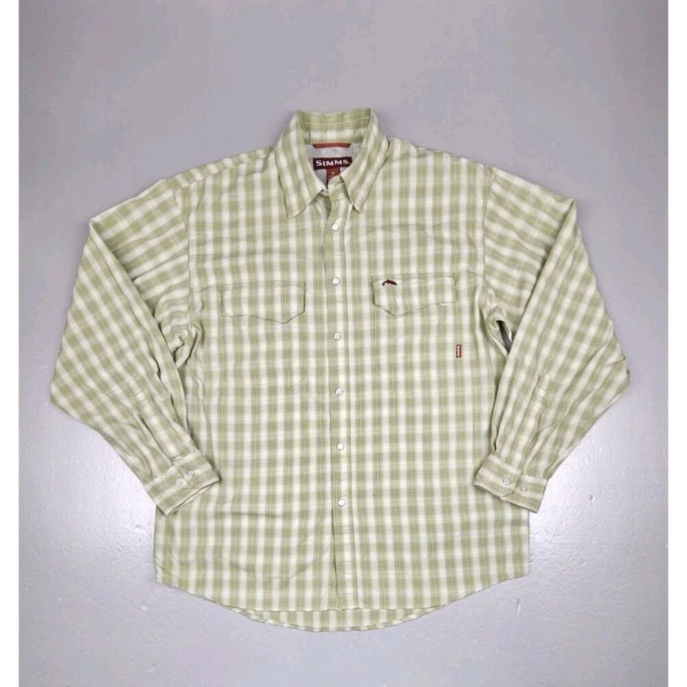 Simms Button Up Shirt Mens Medium. Cor3‎ Long Sleeve Plaid Pearl Snap Fishing.